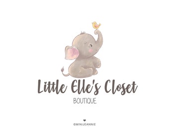 Söt elefantlogotyp, babyelefantlogotyp, babylogotyp, babybutikslogotyp. Barnlogotyp, babyfotograferingslogotyp, färdig logotyp, akvarelllogotyp