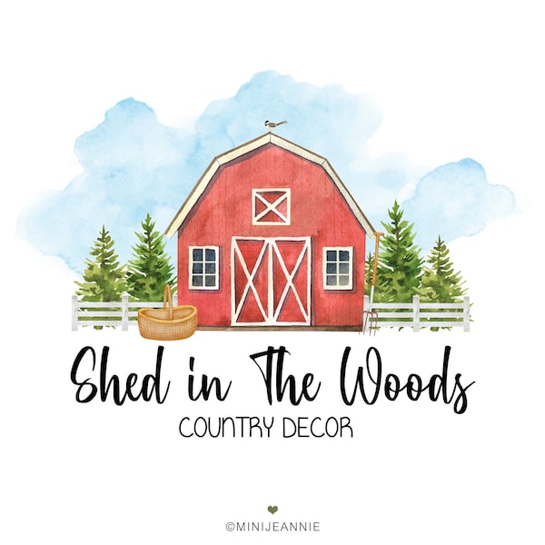 Shed Logo Design, Farmhouse Logo, Barn Logo, Rustic Boutique Logo, Country Logo, Premade Logo Design, Farm Logo, Red Barn Logo