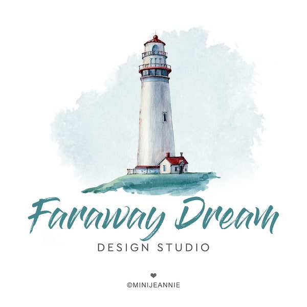 Lighthouse Logo-Ocean Logo-Sea Logo-Nautical Logo-Watercolor Logo-Watercolor Ocean Logo-Business Logo-Boutique Logo-Free Font change