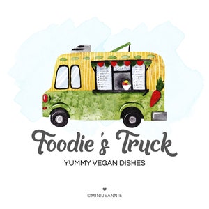 Food Truck Logo-Food Delivery Logo-Delivery Van Logo-Delivery TRUCK Logo-Food Seller Logo-Premade Logo-Aquarell Logo-Free Font Change