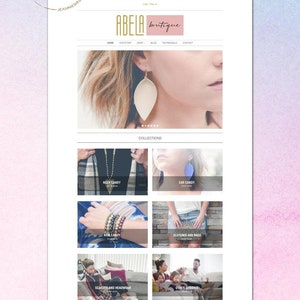 May include: Abela Boutique website homepage featuring a collection of jewelry, clothing, and accessories. The website features a variety of categories, including neck candy, ear candy, arm candy, clutches and bags, scarves and headwear, and other goodies.