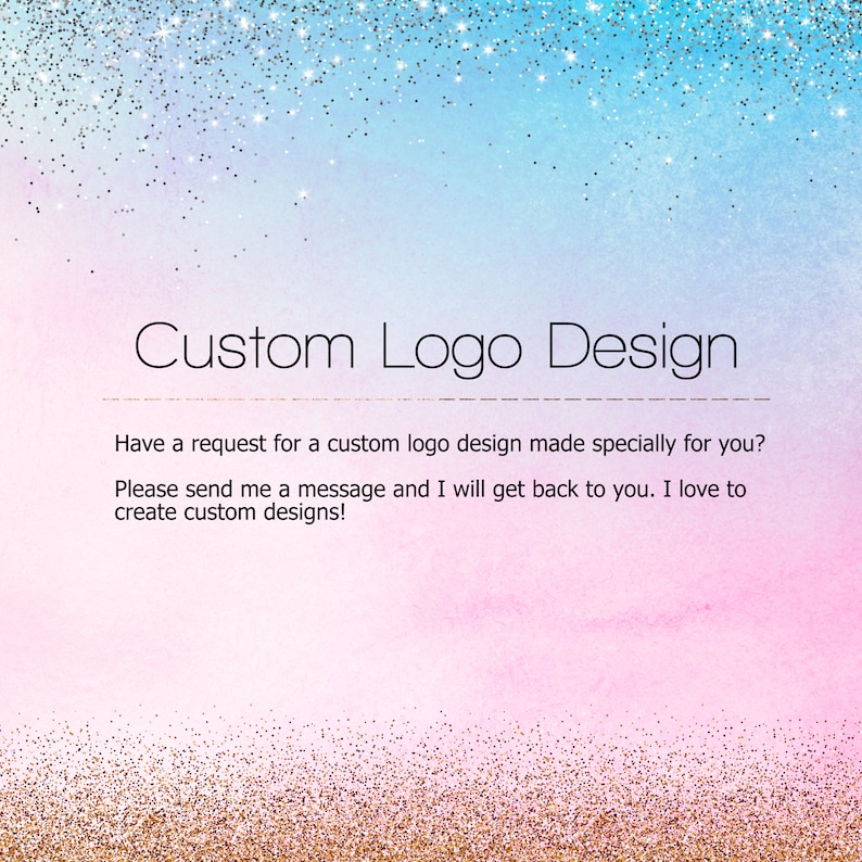 Puede incluir: Un fondo rosa y azul con una textura brillante. El texto "Custom Logo Design" est&aacute; en el centro de la imagen. El texto debajo dice "&iquest;Tienes una solicitud para un dise&ntilde;o de logotipo personalizado hecho especialmente para ti? Por favor, env&iacute;ame un mensaje y te responder&eacute;. Me encanta crear dise&ntilde;os personalizados!"