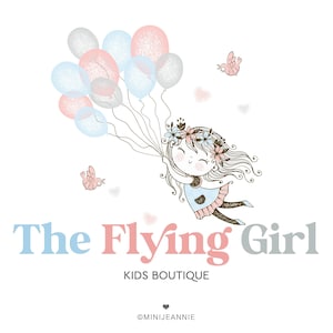 Logotipo de niña linda, logotipo de niña con globos, marca de negocios para niños, logotipo de planificador de fiestas, logotipo de boutique para niños, logotipo de tienda de ropa para niños