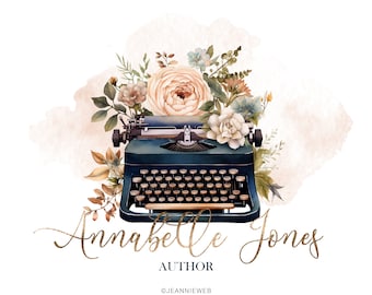 Logotipo de máquina de escribir, autor Blogger asistente virtual asistente personal escritor de contenido diseño de logotipo, logotipo de escritor estilo acuarela y marca