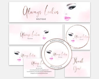 Beauty Branding Package, Makeup Logo Etsy Kit, Facebook Etsy Business Card full marketing set, Beauty Marketing Set and Beauty Brand Kit