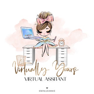 Virtual Assistant Logo, Author Logo, Editor Logo, Writer Logo, Copywriter Logo, Laptop Technician Logo, Gamer Logo, Girl With Laptop Logo