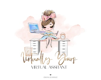Virtual Assistant Logo, Author Logo, Editor Logo, Writer Logo, Copywriter Logo, Laptop Technician Logo, Gamer Logo, Girl With Laptop Logo