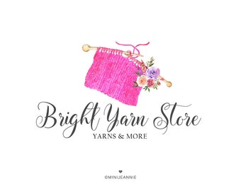 Knitting Logo-Yarn Logo-Knitting Needles Logo-Wool Logo-Crochet Logo-Woollen Ball Logo-Love Knitting Logo-Floral Knitting Logo-Premade Logo