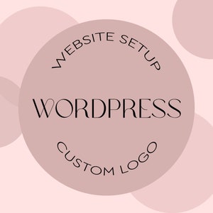 Può includere: Un cerchio rosa con il testo "Website Setup WordPress Custom Logo" in nero.