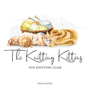Stricklogo-Wolle Logo-Strickklasse Logo-Katze Logo-Strick Logo-Kätzchen Logo-Häkellogo-Stricknadeln Logo-Nählogo-Aquarell Logo