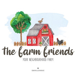 Barn Logo-Farmhouse Logo-Farm Logo-Farm Floral Logo-Rustic Logo-Rooster Logo-Farm Animals Logo-Premade Logo-Watercolor Logo