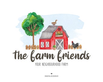 Scheunen Logo-Bauernhof Logo-Farm Logo-Farm Floral Logo-Rustikal Logo-Hahn Logo-Bauernhof Tiere Logo-Vorgefertigtes Logo-Aquarell Logo