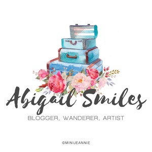 Travel Logo-Suitcase Logo-Travel Agent Logo-Travelling Logo-Explorer Logo-Blogger Logo-Travel Agency Logo-Watercolor Logo-Free Font Change