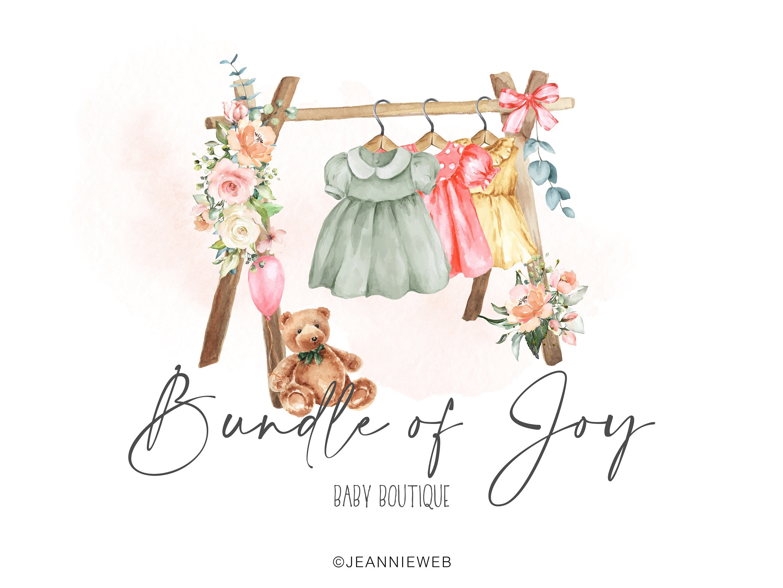 Children's Boutique Logo, Baby Clothes, Clothing Rack, Kids Logo Design,  Consignment Logo, Watercolor, Florals,  Shop Logos, Digital