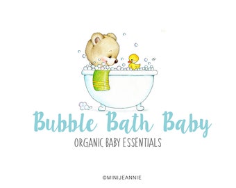 Teddy Logo-Teddy Bear Logo-Kids Logo-Baby product Logo-Baby Logo-Cute Logo-Watercolor Logo-Free Font Change