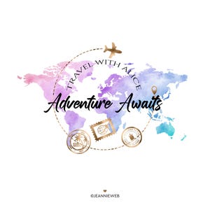 Travel Logo, Travel Vlogger Logo, Youtube Travel Channel Logo, Travel Blog Blogger Logo,  International Vacation World Map Airplane Logo