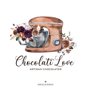 Mixer Logo-Bakery Logo-Baking Logo-Pastry Chef Logo-Cake Logo-Cake Shop Logo-Chef Logo-Premade Logo-Watercolor Logo-Free Font Change