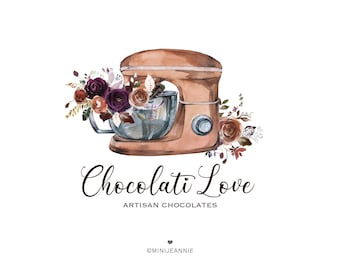 Mixer Logo-Bakery Logo-Baking Logo-Pastry Chef Logo-Cake Logo-Cake Shop Logo-Chef Logo-Premade Logo-Watercolor Logo-Free Font Change