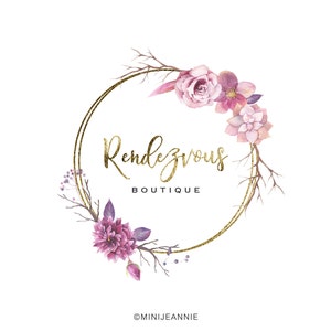 Boho floral Logo-Circle Logo-Round Logo-Rustic Flower Logo-Etsy logo-Watercolor Logo-Business Logo-Premade logo-Free Font Change