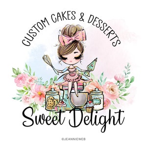 Logotipo Baking Girl, Design de logotipo de misturador, Logotipo de loja de bolos e doces, Logotipo de batedor, Logotipo de culinária, Logotipo de chef de pastelaria, Pacote de marca de padaria