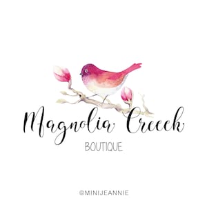 Bird Logo-Magnolia Logo-Bird and Flower Logo-Nature Logo-Business Logo-Etsy logo-Premade logo-Free Font Change