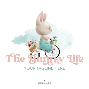 Rabbit Logo-Bunny on bicycle Logo-Cottontail Logo-Cute Animal Logo-Kids Logo-Watercolor Logo-Etsy Logo-Photography Logo-Boutique Logo
