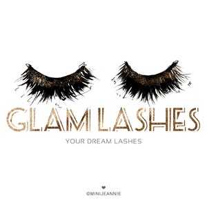 Lash Logo-Eye Lash Logo-Glitter Lash Logo-Gold Lash Logo-Makeup Logo-Beauty Blogger Logo-Premade Logo-Watercolor Logo-Free Font Change
