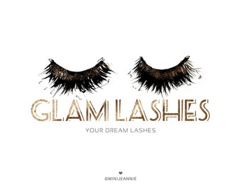 Logotipo de pestañas-Logotipo de pestañas de ojos-Logotipo de pestañas de brillo-Logotipo de pestañas de oro-Logotipo de maquillaje-Logotipo de blogger de belleza-Logotipo prefabricado-Cambio de fuente sin logotipo de acuarela