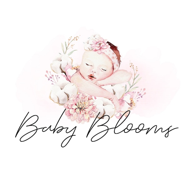 Baby Logo, Newborn Logo, Baby Photography Logo, Baby Girl Logo, Newborn with flowers logo, Baby Clothes Logo, Baby Headband Logo