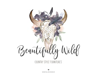 Logo teschio-Logo deserto-Logo rustico-Logo boho-Logo corna-Logo tribale-Logo boho-Logo acquerello-Logo fotografico, design del logo predefinito