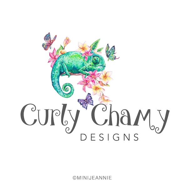 Chameleon Logo-Gecko Logo-Iguana Logo-Lizard Logo-Zoo Logo-Animal Logo-Pet Store Logo-Watercolor Logo-Free Font Change