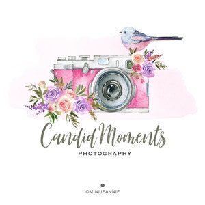 Pink Camera Logo-Photography Logo-Camera Logo-Vintage Camera Logo-Photographer Logo-Camera Bird Logo-Retro Camera Logo-Camera Lens Logo