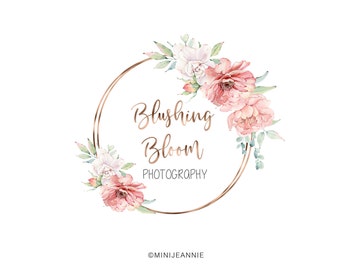 Floral Logo-Round Flower Logo-Circular Floral Logo-Circle Logo-Wreath Logo-Photography Logo-Feminine Logo-Watercolor Logo-Free Font Change