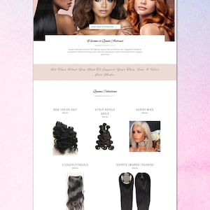 May include: Website homepage for Queen Adorned, a luxury hair collection company. The website features a variety of hair extensions, including raw Indian hair, virgin bundles, and human wigs. The website also includes a section on closures and frontals, as well as toppers. The website is designed to be user-friendly and informative, with a focus on providing high-quality hair extensions at affordable prices.