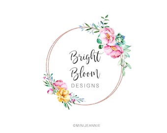 Floral Logo-Round Flower Logo-Circular Floral Logo-Circle Logo-Wreath Logo-Photography Logo-Feminine Logo-Watercolor Logo-Free Font Change