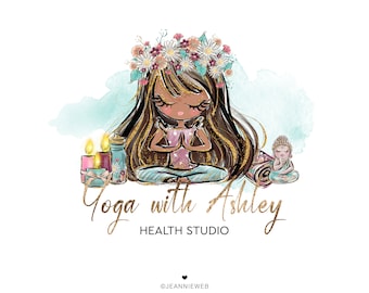 Diseño de logotipo de yoga, logotipo de meditación, logotipo de Lotus Pose Girl, logotipo y marca de salud, logotipo de profesor de yoga de estudio de yoga, logotipo espiritual de bienestar