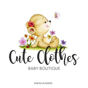 Teddy Logo-Teddy Bear Logo-Kids Logo-Baby Product Logo-Baby Logo-Boutique Logo-Watercolor Logo-Free Font Change