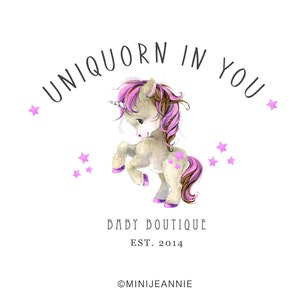 Logotipo de unicornio-Logotipo de niños-Logotipo de niños-Marca de niños-Logotipo de acuarela-Logotipo de negocios-Logotipo de Etsy-Cambio de fuente sin uso