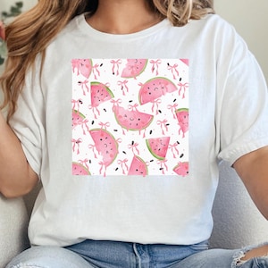 Kawaii Watermelon Croquettes T-shirt, Fruit Lover Shirt, Summer Graphic Top, Funny Food Apparel, Watermelon tshirt, Summer fruit t-shirt
