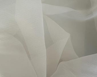 Bleached white ivory pure silk crinkle chiffon remnant