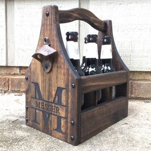 Premium Customizable Beer Caddy Wooden Bottle Holder Beer Tote Tailgate Wedding Party Beer Lovers image 1