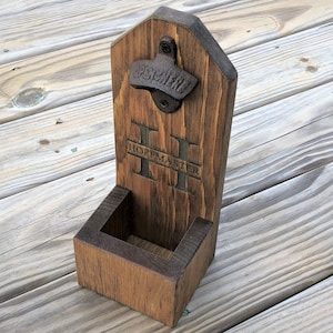 Custom Beer Bottle Opener - wall mounted opener - cap catcher - groomsman gift