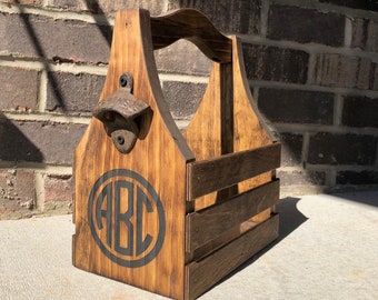 Premium Customizable Beer Caddy - Wooden Bottle Holder - Beer Tote - Tailgate - Wedding Party - Beer Lovers