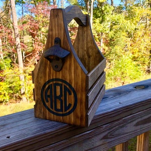 Premium Customizable Beer Caddy Wooden Bottle Holder Beer Tote Tailgate Wedding Party Beer Lovers image 3