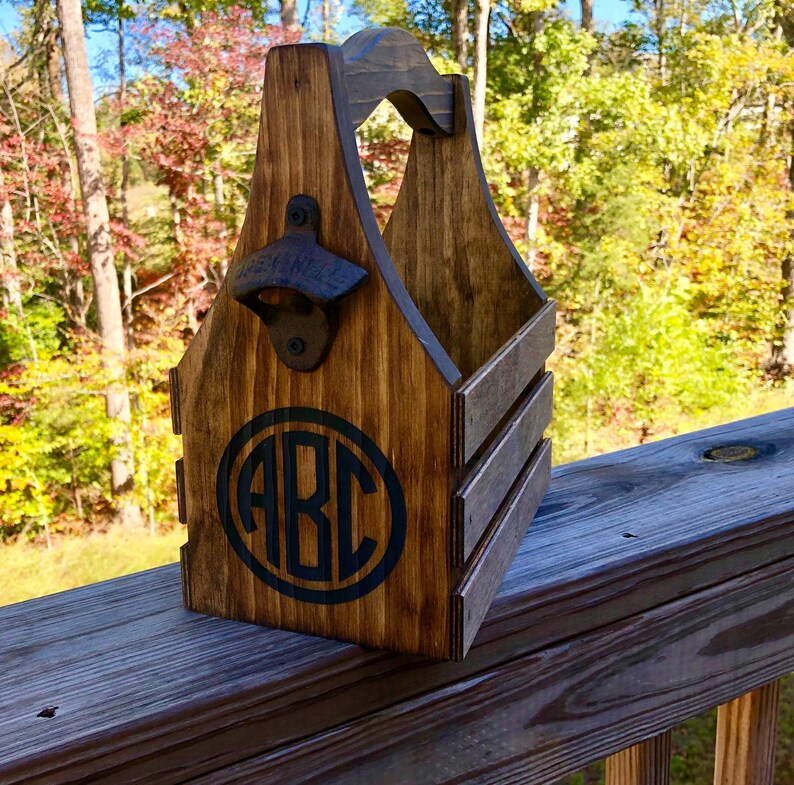 Premium Customizable Beer Caddy Wooden Bottle Holder Beer Tote Tailgate Wedding Party Beer Lovers image 3