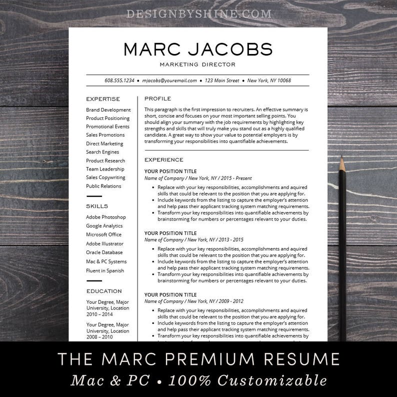 Modern Resume Template Cv Template For Pages Word Etsy