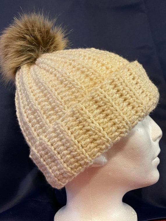 Handcrafted Crochet Hat in Cream and Brown Handcrafted Cream and Brown Crochet Hat main image 2