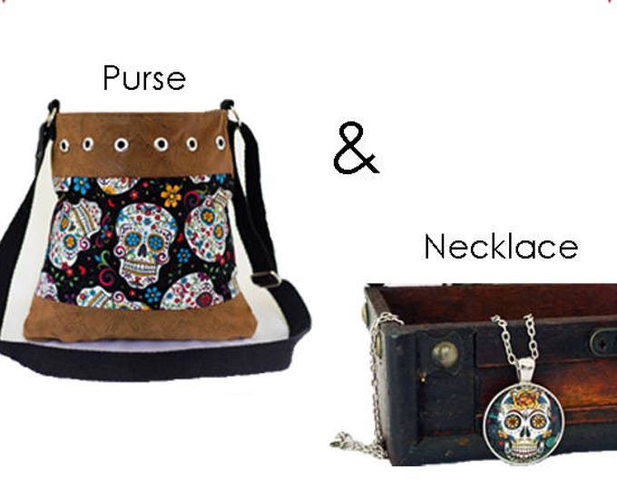 Sugar Skull Gift Set, Sugar Skull Purse, Sugar Skull Necklace, Day of