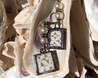 Antique Vintage Pearl Crochet/Lace Earrings