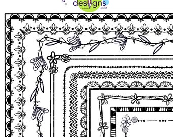 Black and White Doodle Border Template Frames PNG and JPEG, Doodle Clipart, Page Border Clipart, Page Border Templates for Teachers